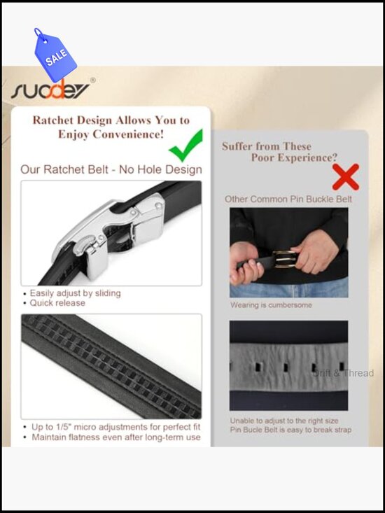 Women\'s Ratchet Belt with Automatic Sliding Buckle, Adjustable Microfiber main image 4